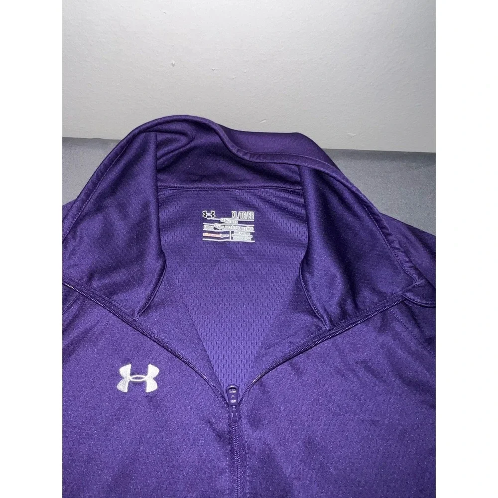 Under Armour Mens XL Allseasongear Quarter Zip Pullover Purple Semi-Fitted Top